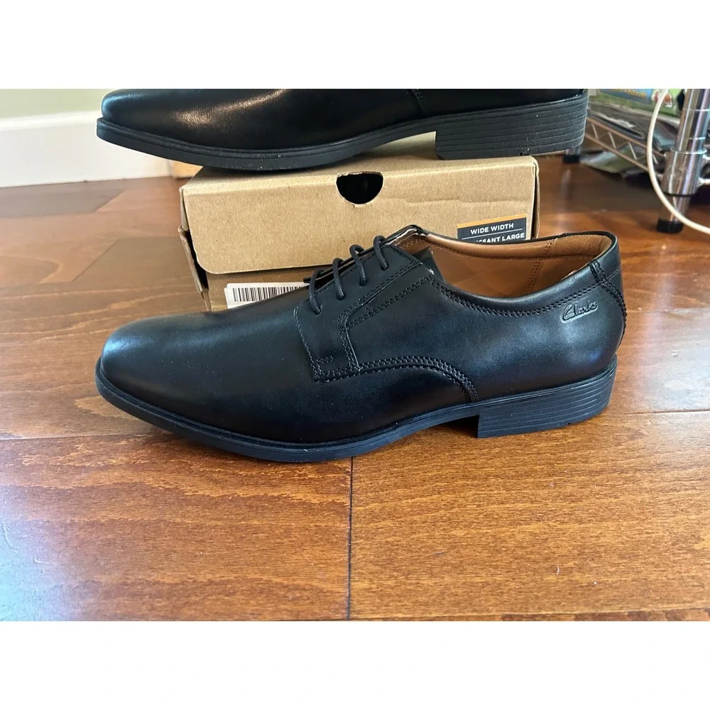 Clarks Men's‎ Tilden Plain Oxford Dark Black Lace Up Dress Shoe NEW US 10.5 W